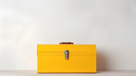 Yellow tool box on white background with copy space for your text.の素材