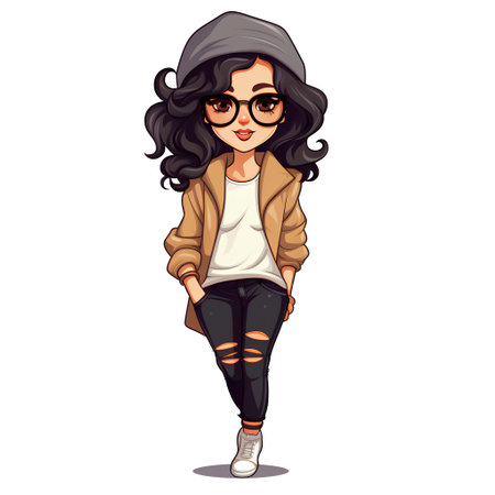 Beautiful hipster girl in glasses and beret. Vector illustrationの素材