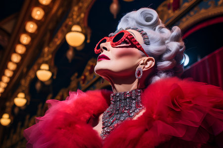 Fashion portrait of a beautiful woman in carnival mask. Beauty, fashion.の素材