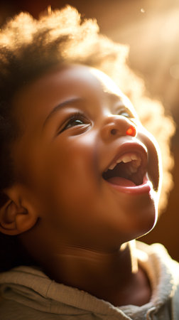 Foto de Portrait of a cute little african american girl laughing. - Imagen libre de derechos