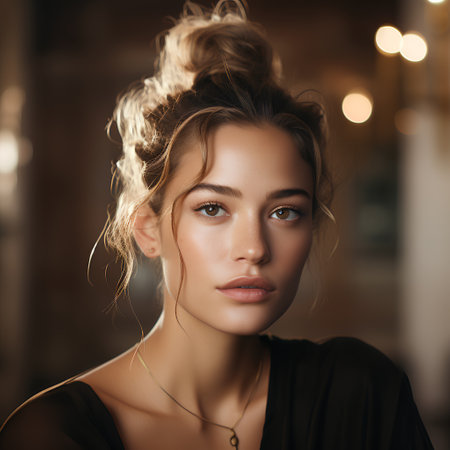 Portrait of a beautiful young woman with makeup and hairstyle.の素材
