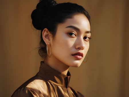 Portrait of a beautiful asian woman with makeup and hairstyleの素材