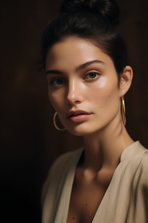 Fashion portrait of young beautiful woman with makeup and hairstyle.の素材