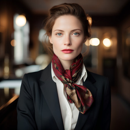 Portrait of a beautiful woman in a business suit with a scarfの素材
