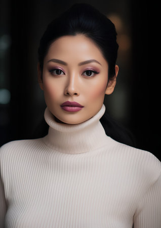 Portrait of a beautiful asian woman in white sweater with makeupの素材