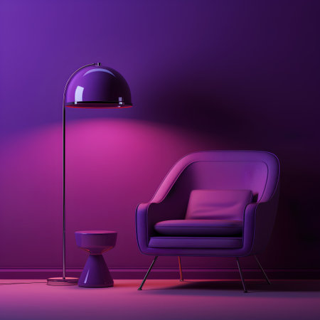 Modern interior with purple armchair and floor lamp. 3d renderの素材