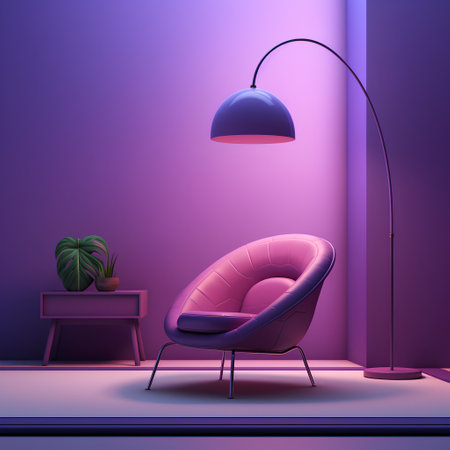 Modern interior with armchair, lamp and plant. 3d renderの素材