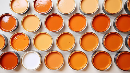 Cans of orange paint on a white background. 3d renderingの素材