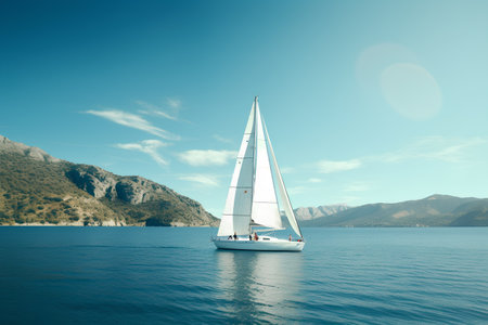Sailing yacht in the Adriatic Sea. 3d renderの素材