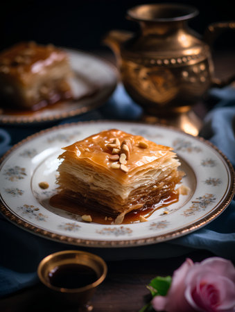 Traditional turkish dessert baklava with cashew, walnuts.の素材