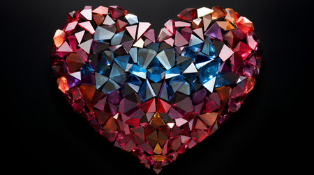 Heart of precious stones on a black background. 3d illustration.の素材