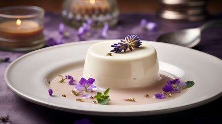 Panna cotta with lavender and sage. Selective focus.の素材