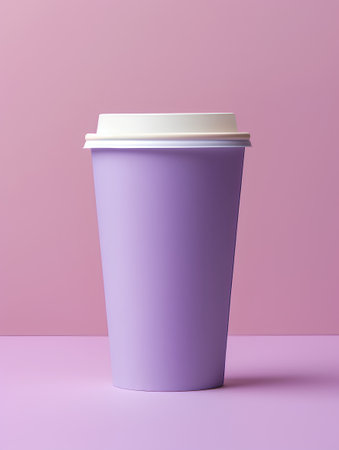Purple paper coffee cup mockup on pink background. 3d renderingの素材