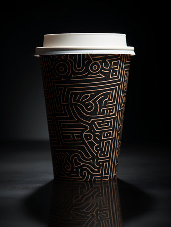 Paper cup of coffee on a black background. 3d rendering.の素材