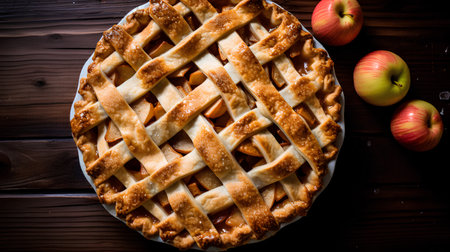 Homemade apple pie on a wooden table. Selective focus.の素材