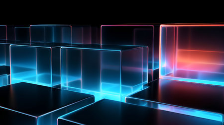 Abstract background with glowing cubes. 3d rendering, 3d illustration.の素材