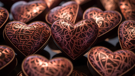 Heart shaped chocolate candies for Valentine's Day. Selective focus.の素材