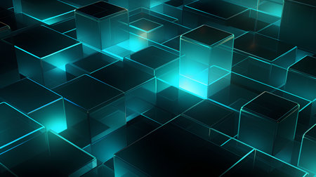 Abstract background with glowing cubes. 3d rendering, 3d illustration.の素材