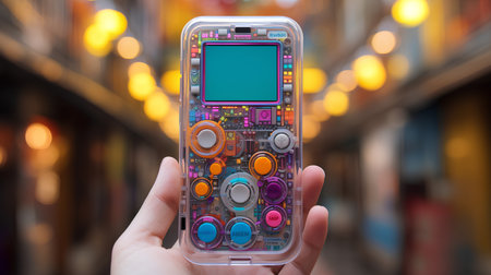 Smartphone in hand on bokeh background. 3d renderingの素材