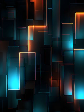 Abstract glowing squares in dark space. Futuristic technology background. Vector illustration.の素材