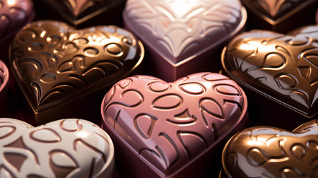 Heart shaped chocolate candies. Valentine's day background. 3D renderingの素材