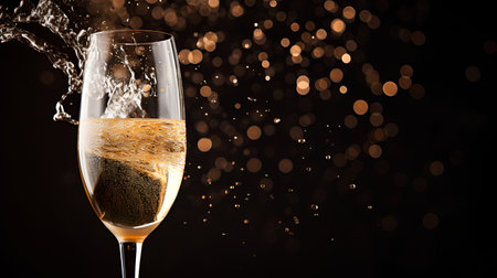 Champagne splashing out of a glass on bokeh backgroundの素材