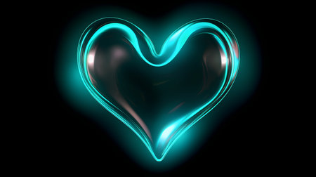 Neon heart on black background. 3D rendering. Neon lightの素材
