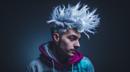 Portrait of handsome young man with white hair on his head.の素材