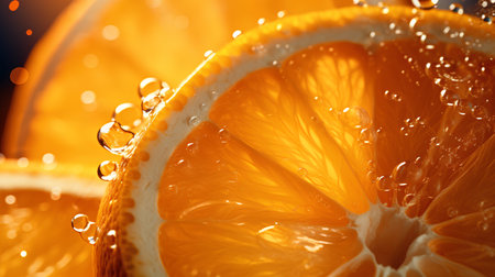 Slices of orange with water drops. Close-up.の素材