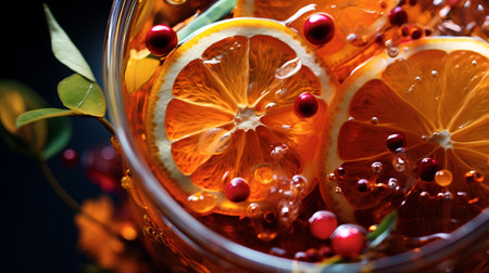Cocktail with orange and pomegranate on a black backgroundの素材