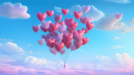 Valentine's Day background with heart shaped balloons. Vector illustration.の素材