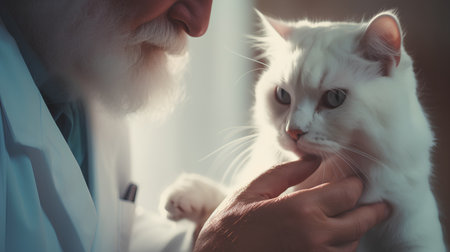 Veterinarian examining a cat in a veterinary clinic, closeupの素材
