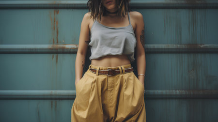 Beautiful young woman posing in the city streets. Urban style.の素材