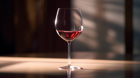 Wineglass with red wine on a table in a restaurant.の素材