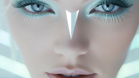 3d rendering of a woman with futuristic eye make-up.の素材