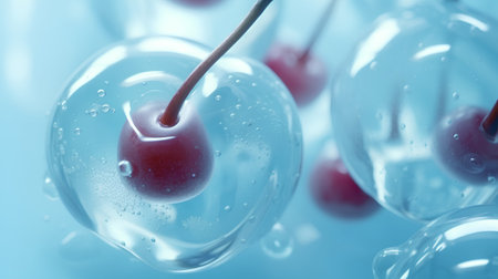 Cherries in the water. 3D illustration. Macro.の素材
