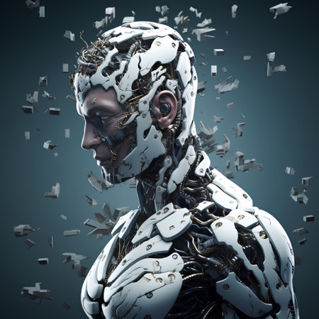 Cyborg man with big head. 3D illustration. Robot concept.の素材