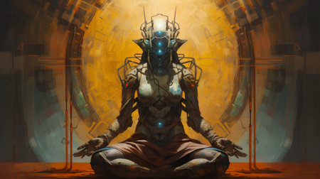 Digital Illustration of a Fantasy Alien Sitting in a Lotus Pose.の素材