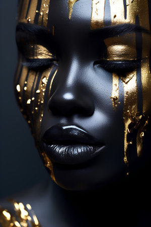 Portrait of a beautiful woman with gold bodyart. 3d renderingの素材