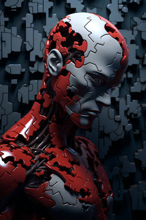 Cyborg with puzzle. 3D illustration. 3d rendering.の素材