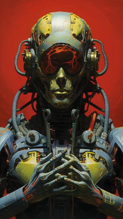 Cyborg in the space suit. 3D illustration. Fantasy.の素材