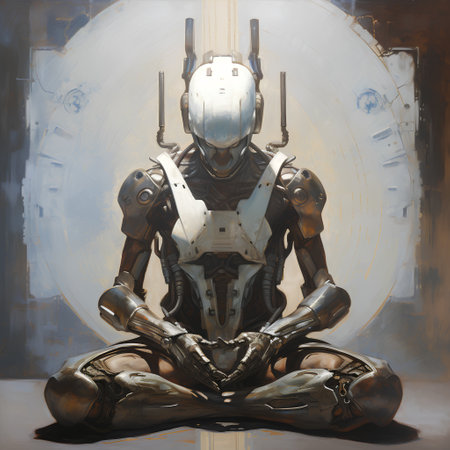 3d rendering of a robot sitting in a lotus position.の素材