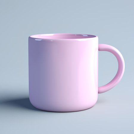 3d render of pink cup isolated on grey background with shadow.の素材