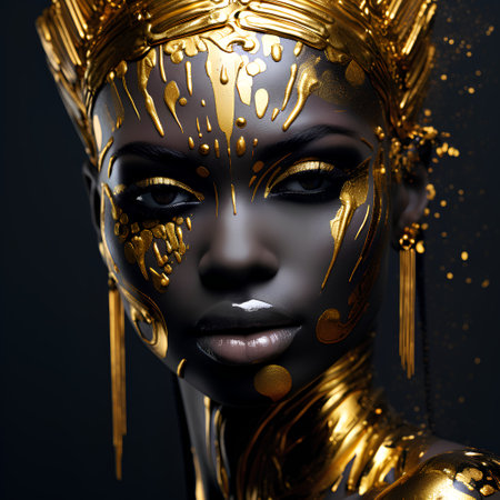 Portrait of a beautiful african woman with golden make-up. Beauty, fashion.の素材