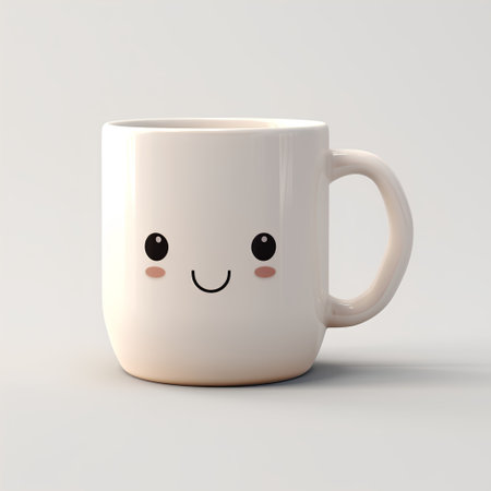Coffee mug kawaii character. 3D rendering.の素材