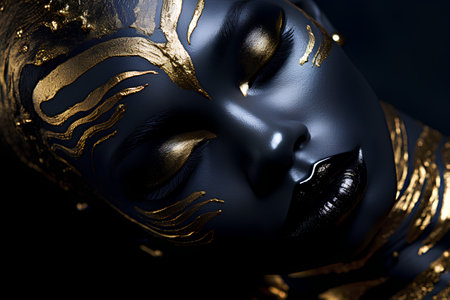 Beautiful woman with gold mask on her face. 3d renderingの素材