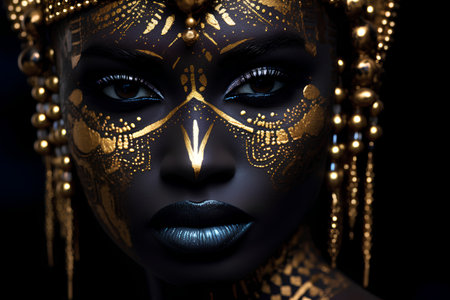Portrait of a beautiful african woman with golden make-upの素材