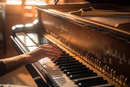 Man playing piano, close-up. Musician at work. Music conceptの素材
