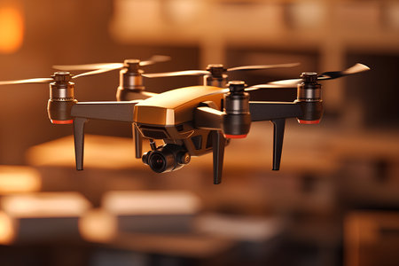 Drone with digital camera flying in the air. 3d renderingの素材