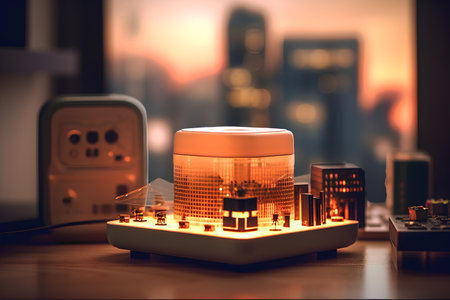 Smart city concept. 3d illustration of smart city and electric plugの素材